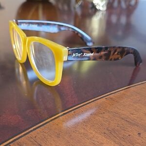 Betsey Johnson +2.50 Yellow Tortoise Thick Frame Reading Glasses